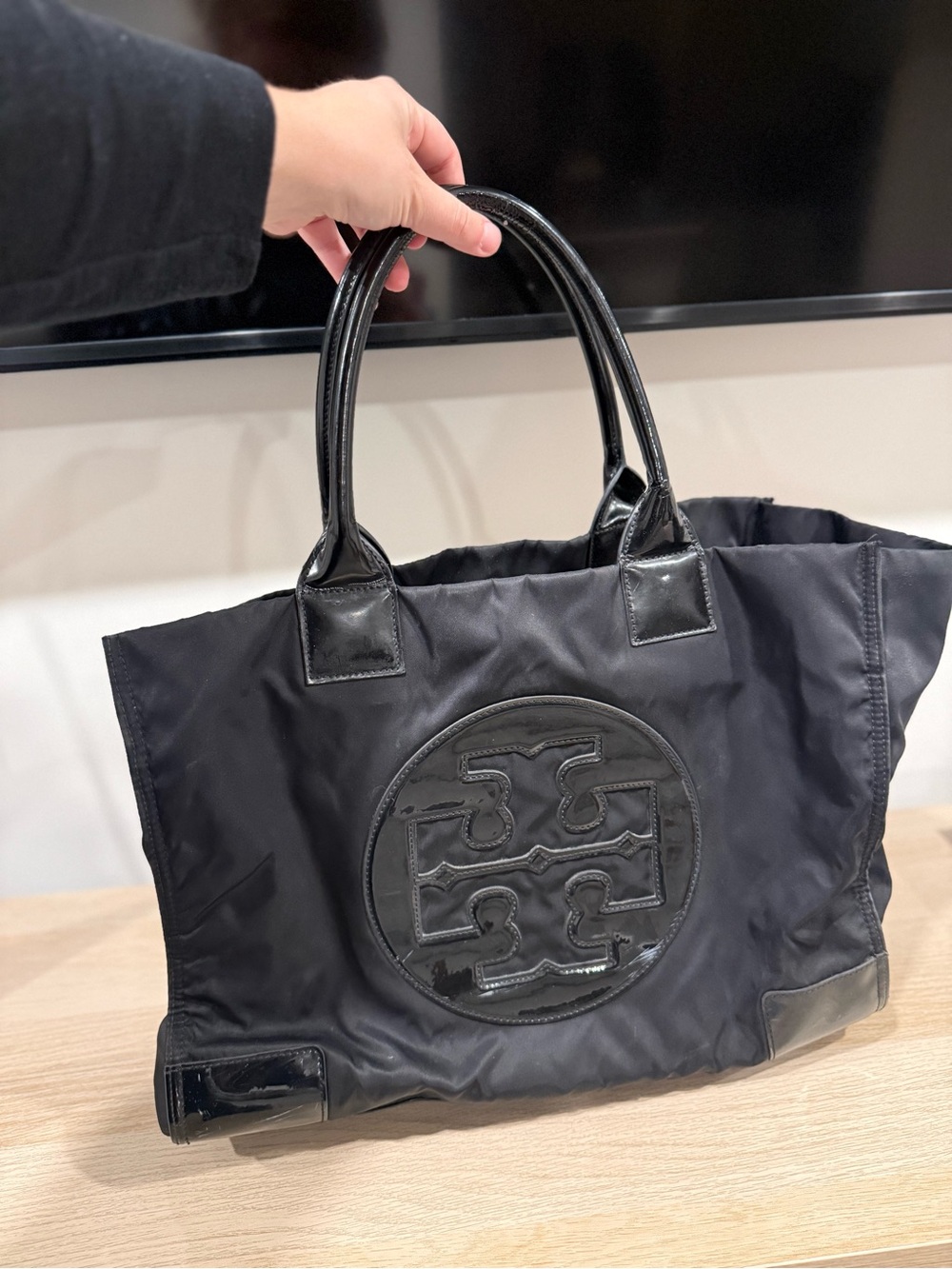 Tory Burch Black Nylon Tote with Glossy Logo